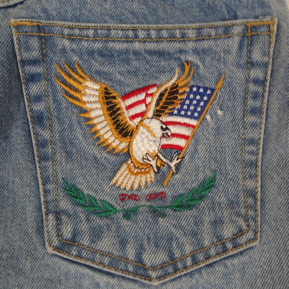 VINTAGE GINO RICCI EMBROIDERED EAGLE AMERICAN FLAG WOMENS JEANS 7/8 (24/30) K890 - Picture 10 of 11
